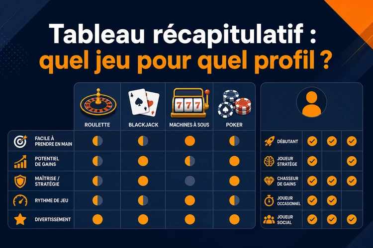 Tableau récapitulatif : quel jeu pour quel profil ?